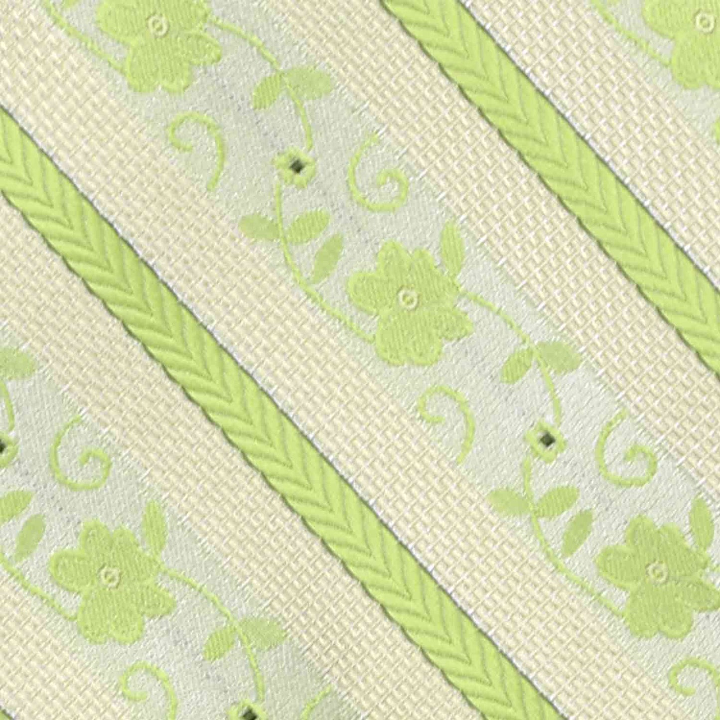 Closeup of an anna floral striped tie in apple green