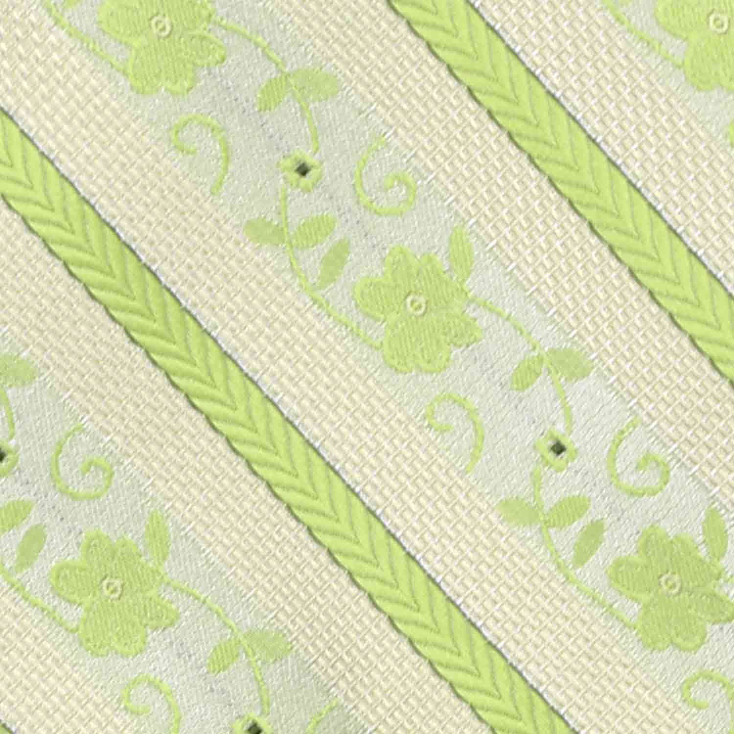 Closeup of an anna floral striped tie in apple green
